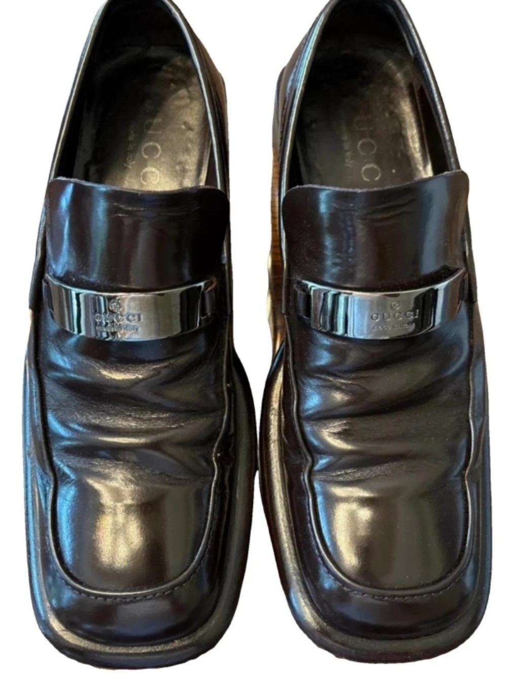 Gucci Men’s Brown Leather Penny Loafers with Silver-Tone Bit